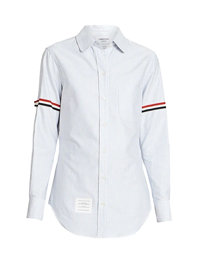 Shop Thom Browne Women's Classic Striped Button Down Shirt In Light Blue