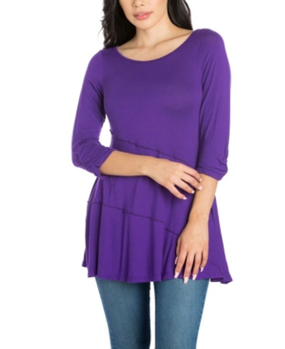 Shop 24seven Comfort Apparel Women's Ruched Sleeve Swing Tunic Top In Purple