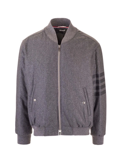 Shop Thom Browne Stripes On The Sleeve Jacket In Grey