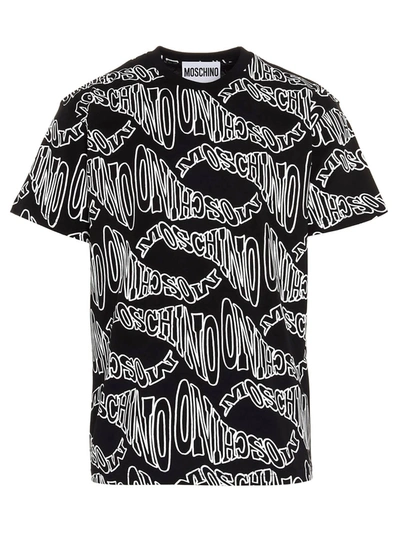 Shop Moschino Warped Logo T-shirt In Black