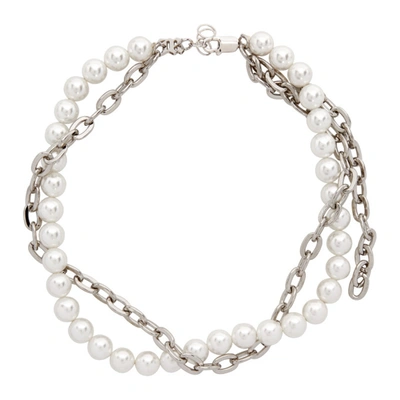 Shop Misbhv Off-white And Silver Pearl Chain Choker Necklace In White Pearl