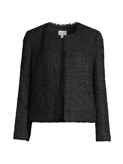 Shop Milly Tweed Sparkle Collarless Jacket In Black