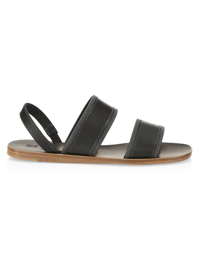 Shop Brunello Cucinelli Monili-trimmed Leather Slingback Sandals In Black