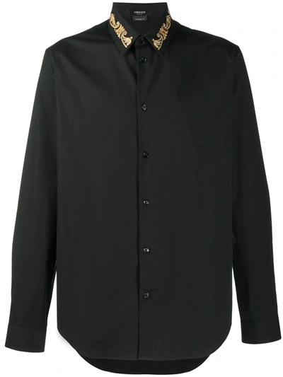 Shop Versace Baroque Embroidered-collar Shirt In Black