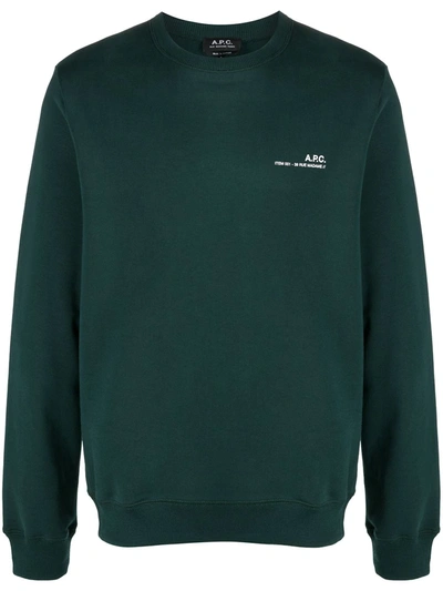 Shop Apc Item Logo-print Cotton Sweatshirt In Green