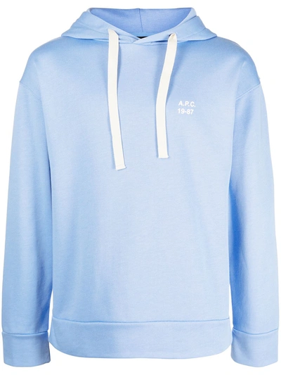Shop Apc Logo-print Hoodie In Blue