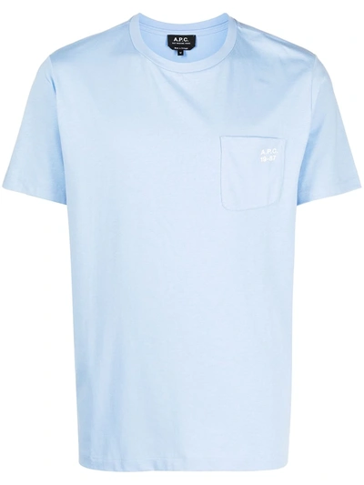 Shop Apc Patch-pocket Cotton T-shirt In Blue