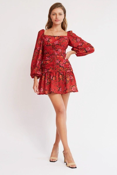 Flora Long Sleeve Mini Dress Red Bloom