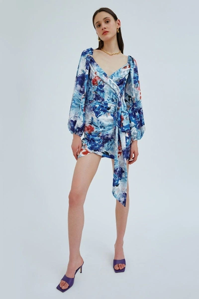 Shop C/meo Collective Orbital Long Sleeve Dress Blue Painted Floral