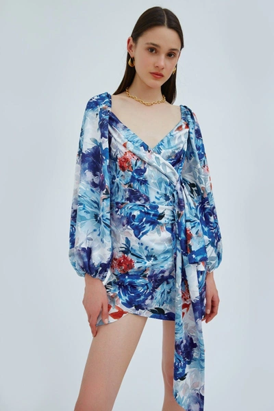 Shop C/meo Collective Orbital Long Sleeve Dress Blue Painted Floral