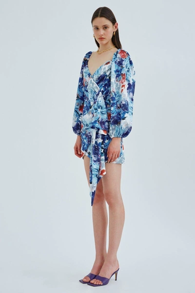 Shop C/meo Collective Orbital Long Sleeve Dress Blue Painted Floral