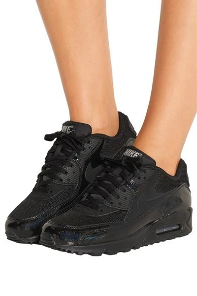 Shop Nike Air Max 90 Premium Leather, Mesh And Suede Sneakers In Black