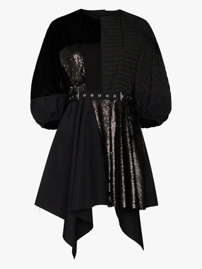 Shop Marques' Almeida Rem'ade Asymmetric Sequin Patchwork Dress In Black