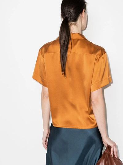 Shop Asceno Prague Short Sleeve Silk Shirt In Orange