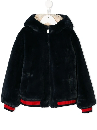 Shop Dolce & Gabbana Bear Hood Zipped Jacket In Blue