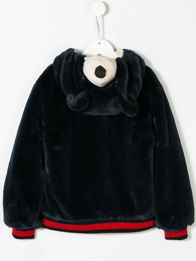 Shop Dolce & Gabbana Bear Hood Zipped Jacket In Blue