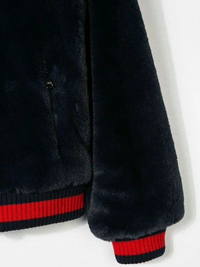 Shop Dolce & Gabbana Bear Hood Zipped Jacket In Blue