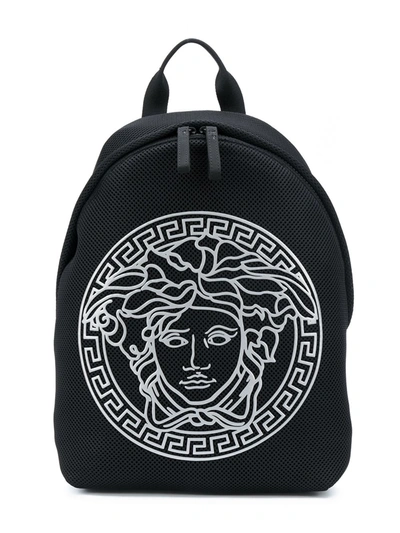 Shop Young Versace Medusa Head Motif Backpack In Black