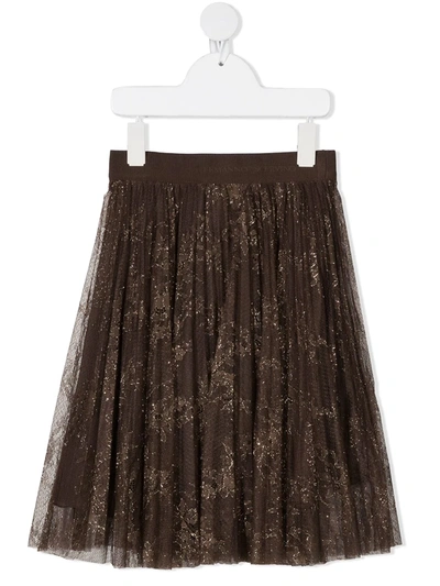 Shop Ermanno Scervino Junior Metallic-thread Midi Skirt In Brown