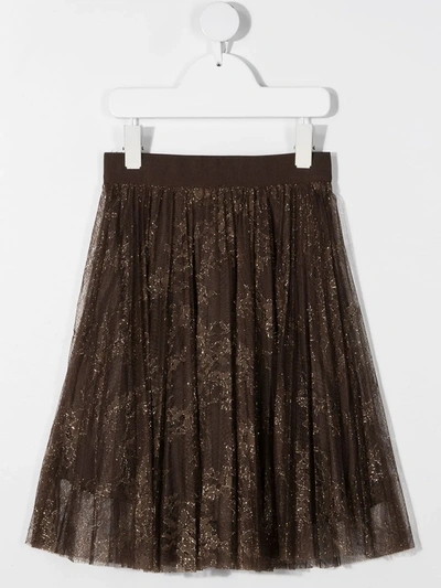 Shop Ermanno Scervino Junior Metallic-thread Midi Skirt In Brown