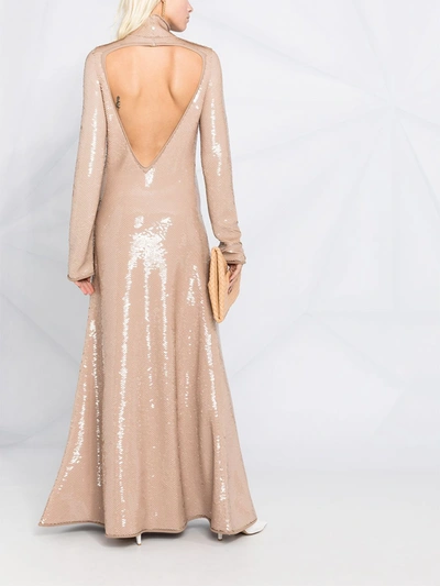 Shop Bottega Veneta Sequin-embellished Open-back Dress In Neutrals