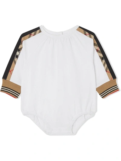 Shop Burberry Check-trim Bodysuit In White