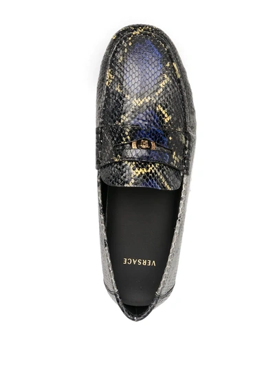 Shop Versace Snakeskin-effect Leather Loafers In Black