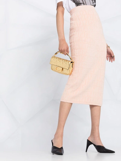 Shop Fendi Ff Print Pencil Skirt In Pink