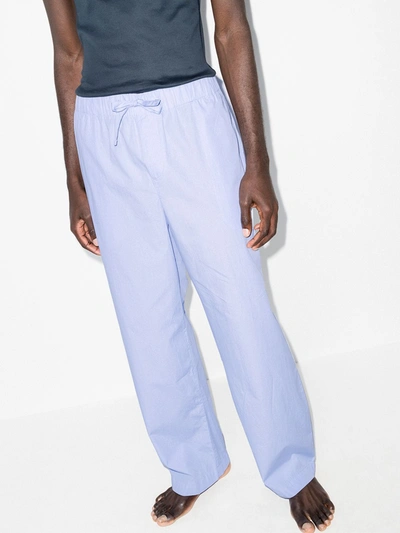 Tekla Organic Cotton Pyjama Trousers In Blue