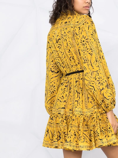 Shop Zimmermann High Neck Floral Print Dress In Yellow