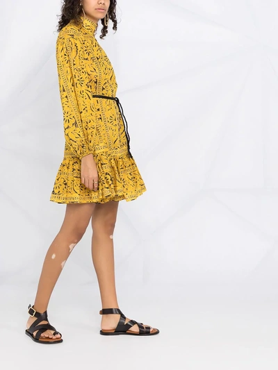 Shop Zimmermann High Neck Floral Print Dress In Yellow