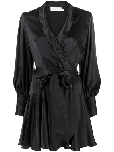 Shop Zimmermann Silk Wrap Mini Dress In Black