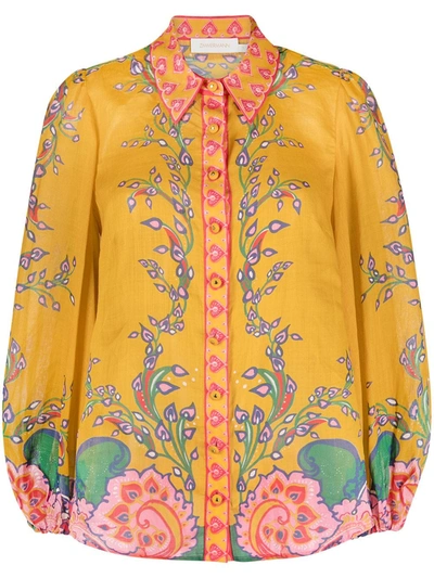 Shop Zimmermann The Lovestruck Blouson Shirt In Yellow