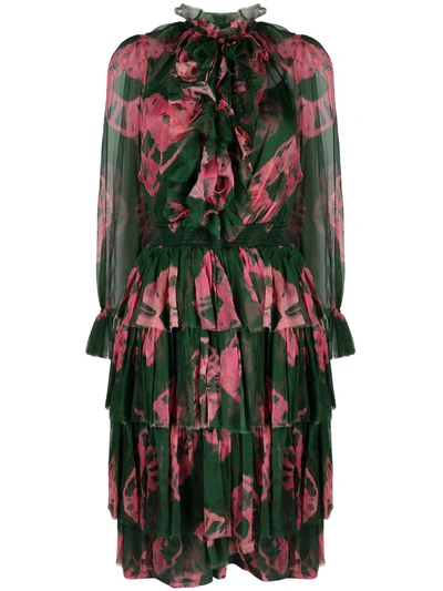 Shop Zimmermann Poppy Tiered Tie-dye Mid-length Dress In Green