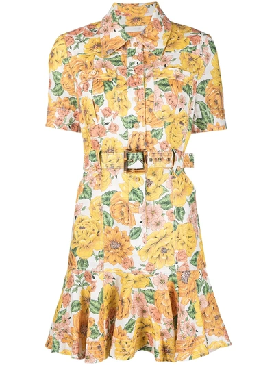 Shop Zimmermann All-over Floral Print Shirt Dress In Yellow
