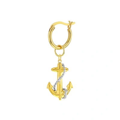 True Rocks 2 Tone 18kt Gold Plated & Sterling Silver Mini Anchor Charm On Gold Plated Hoop In Plated