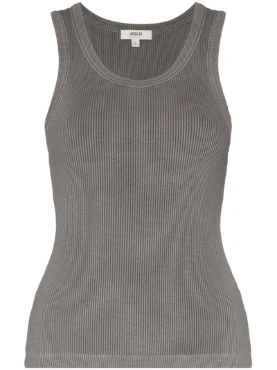 Shop Agolde Poppy Ribbed Tank Top In Grey