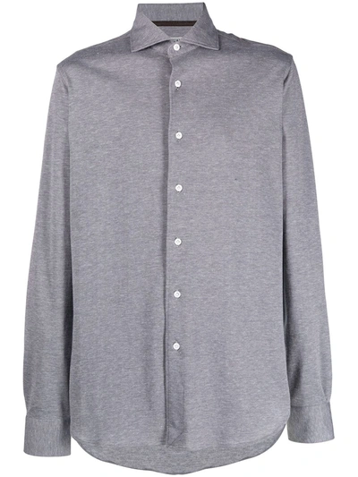 Shop Orian Spread Collar Piqué Shirt In Grey