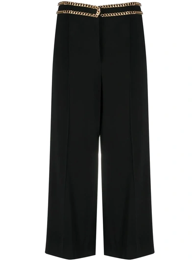 Shop Moschino Chain-trim Cropped Trousers In Black