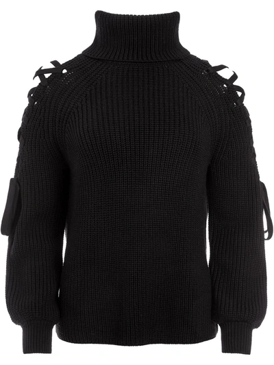 Shop Alice And Olivia Lace-up Roll Neck Jumper In Black