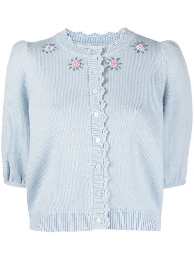 Shop Bytimo Floral-embroidered Cardigan In Blue