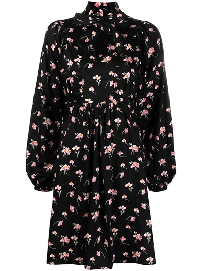 Shop Bytimo Floral-print Long-sleeve Dress In Black