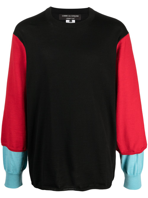 Comme Des Garcons Homme Deux Fine Knit Colour Block Jumper In Black Modesens
