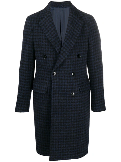 Shop Mp Massimo Piombo Roger Check Wool Coat In Blue
