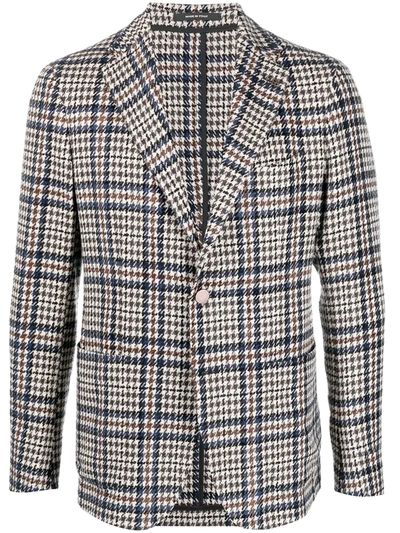 Shop Tagliatore Prince Of Wales Check Blazer In Neutrals