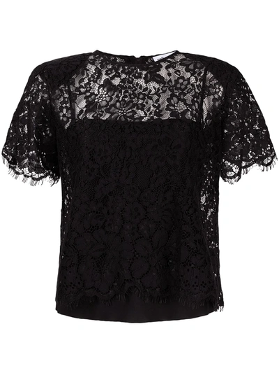 Shop Self-portrait Lace Short Sleeve Top In Black