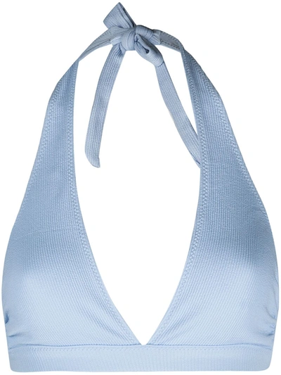 Shop Ganni Halterneck Bikini Top In Blue