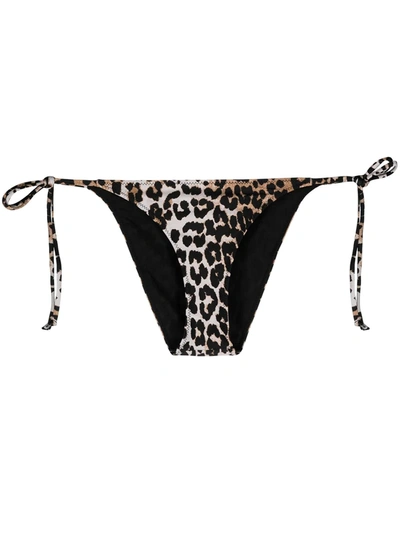 Shop Ganni Leopard Print Bikini Bottoms In Neutrals