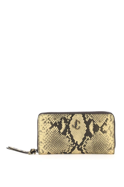 Shop Jimmy Choo Pippa Python Print Wallet Monogram In Dijon (beige)