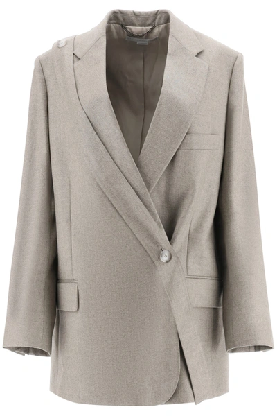 Shop Stella Mccartney Double Breasted Melange Wool Blazer In Willow Grey (beige)